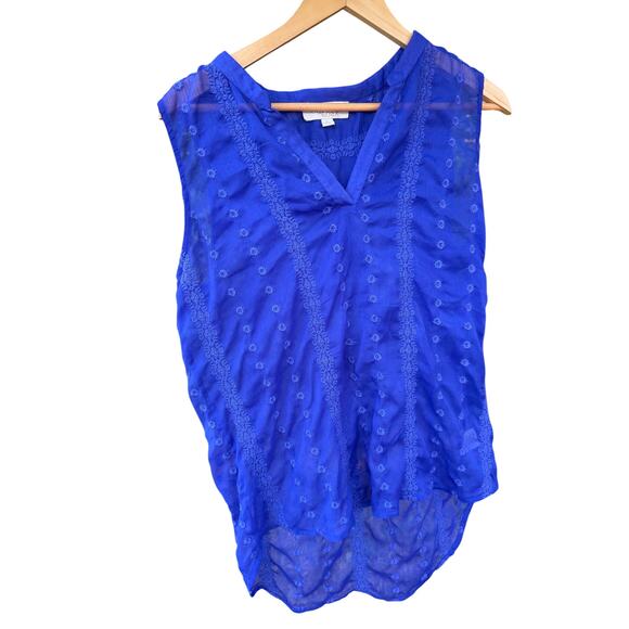 Olive and Oak Tops - Olive & Oak Embroidered Cobalt Blue High-Low Sleeveless Blouse L